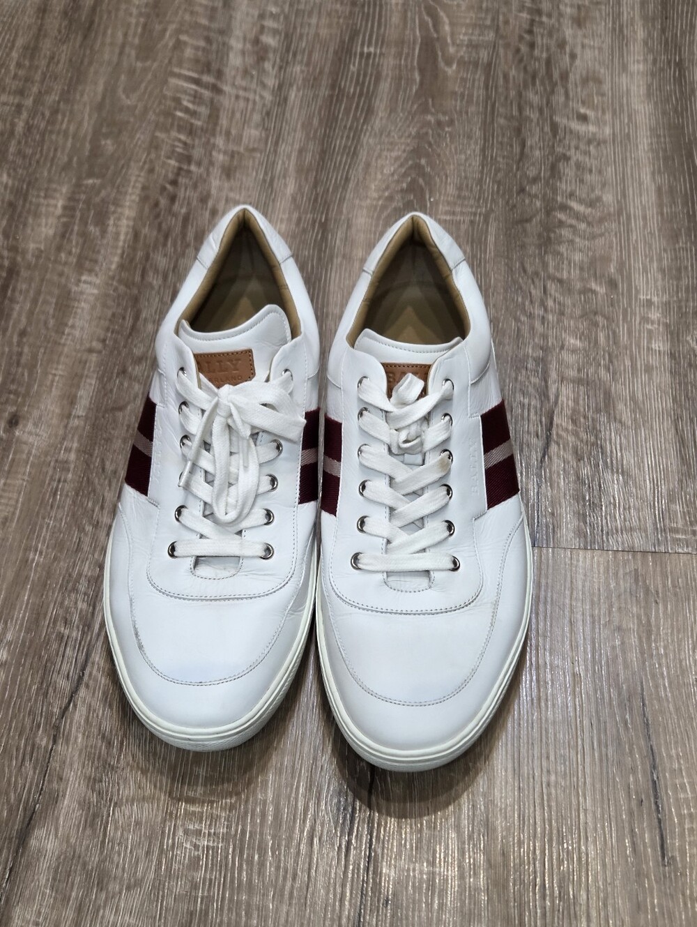 Bally Oriano Men's Pre-owned Leather White/Red Stripes Sneakers Size EU 12/US 13
